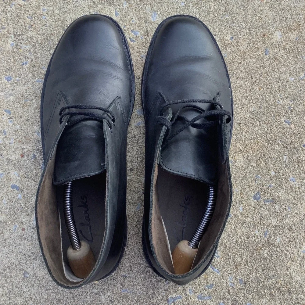 Clarks Desert Boots Mens 12 Black Leather Chukka Ankle Boots 261295277110